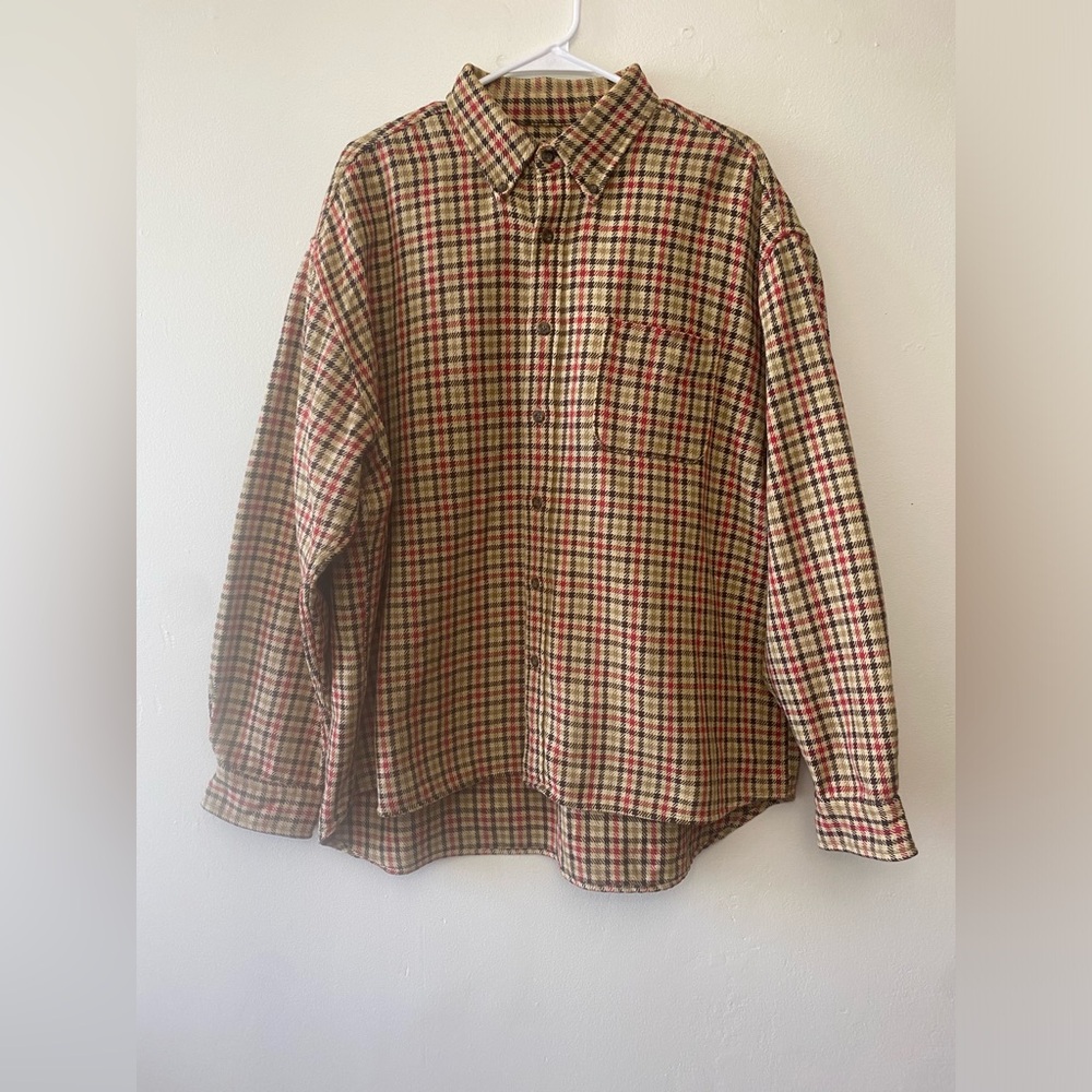 J.Crew Men’s XL Plaid Cotton Button Down Shirt Red Beige Black